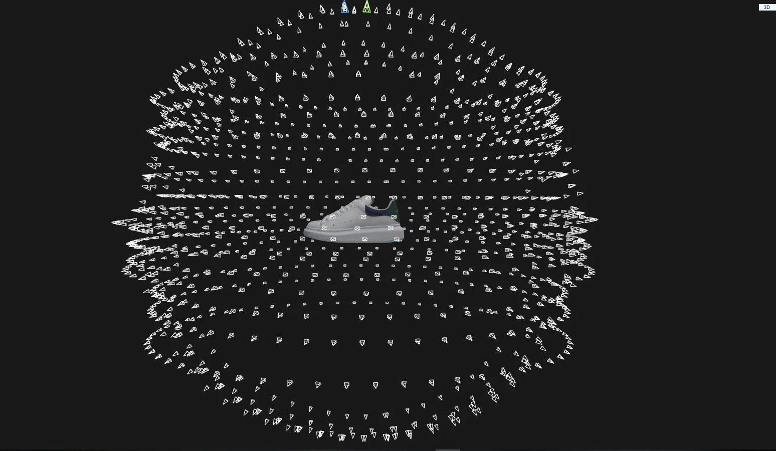 Photogrammetric capture rig with Alexander McQueen Level Exclusive trainer at the centre of a camera sphere